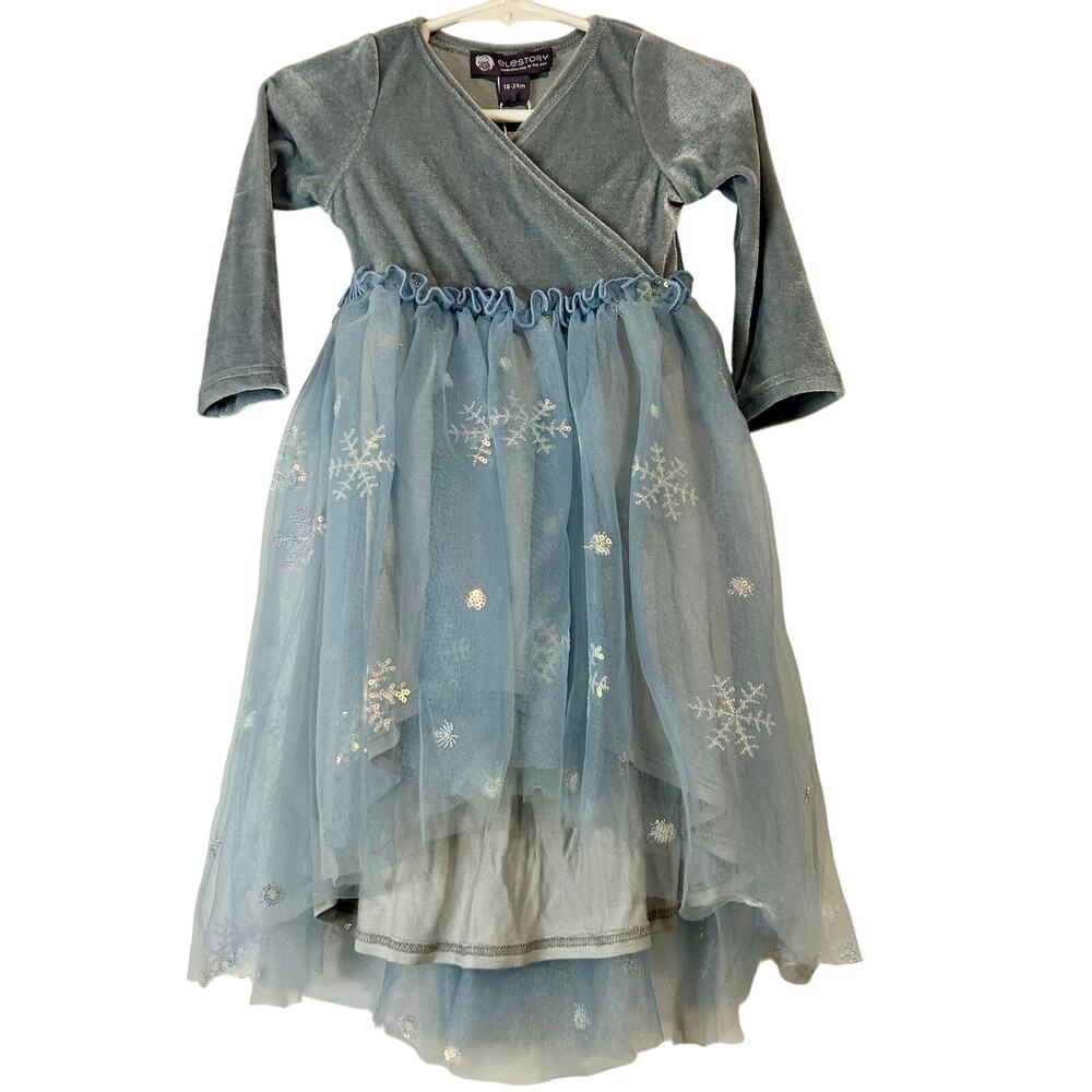 EleStory Toddler Girls Story Ballroom Dress Blue 18-24M NWT Velour Snowflake